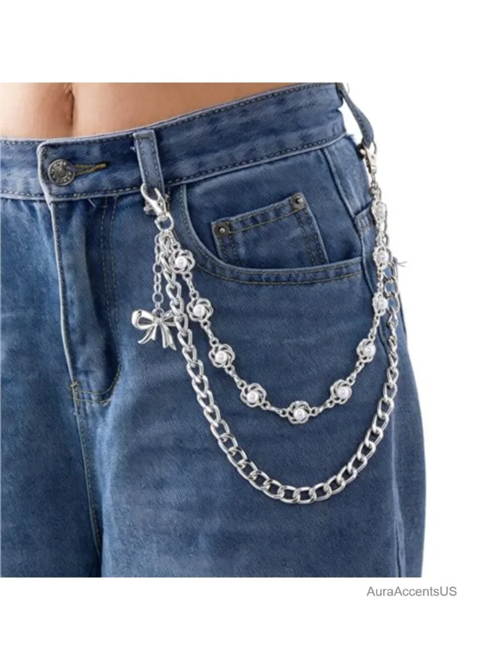Punk Pearl Vintage Cross Wallet Chain Belt Y2K Hip Hop Goth Accessory